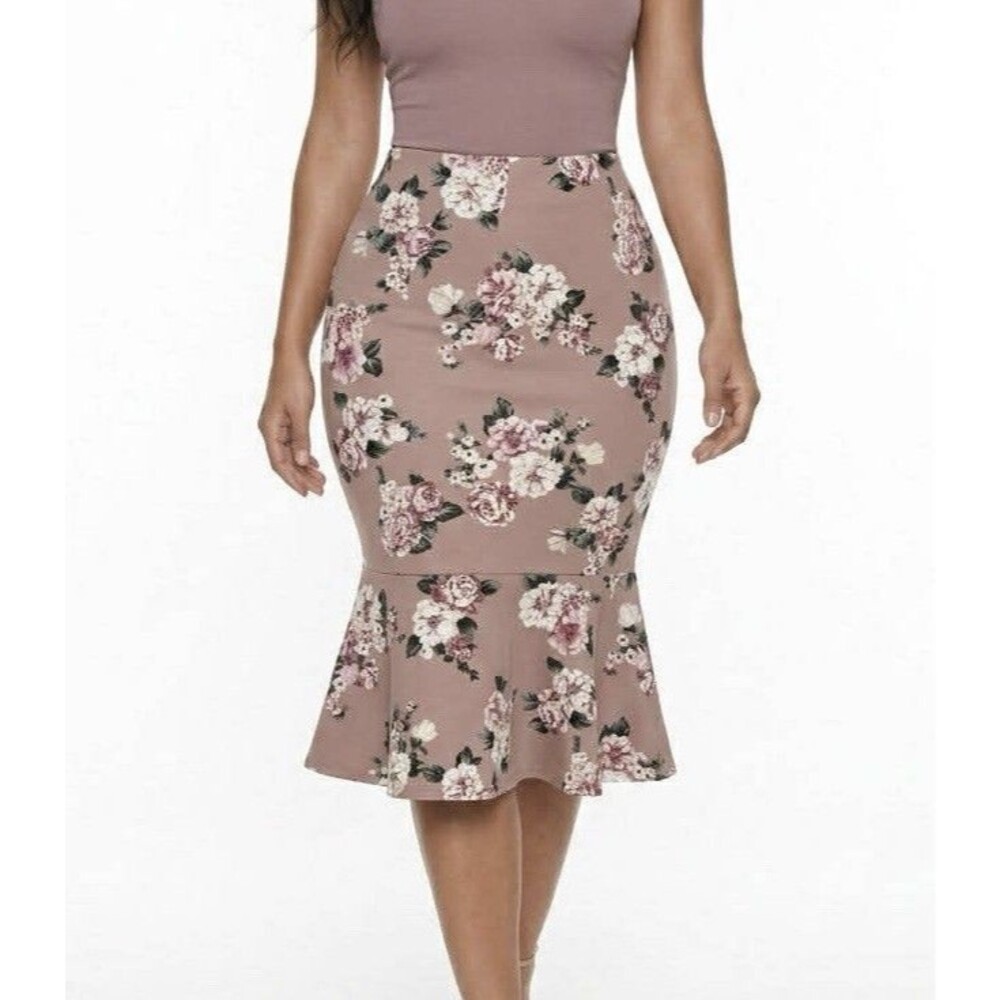 Haute Monde Women's Size L Floral Multicolor Mermaid Ruffle Midi Skirt